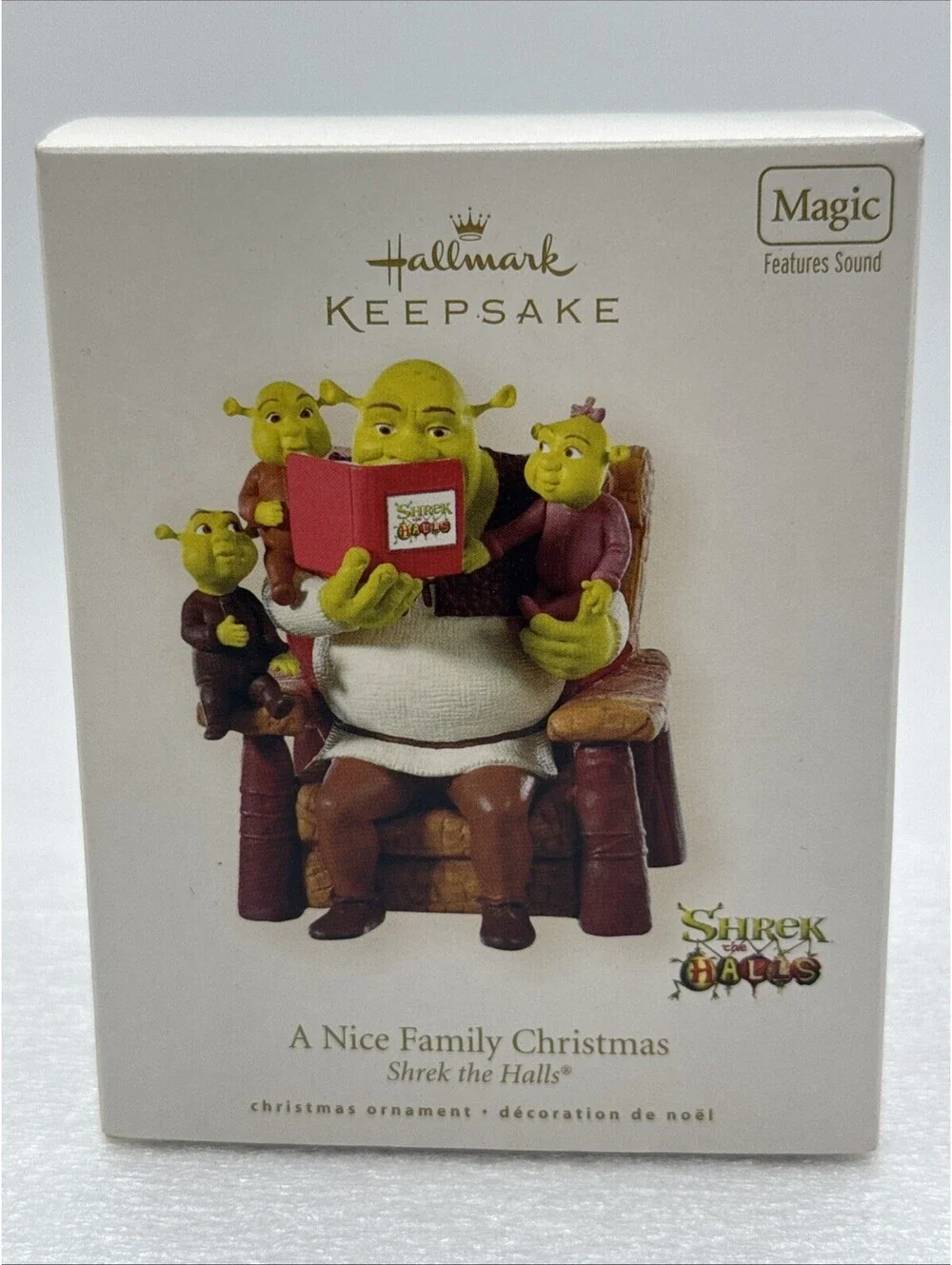 2008 Hallmark “A Nice Family Christmas” Shrek the Halls Magic Ornament Sound